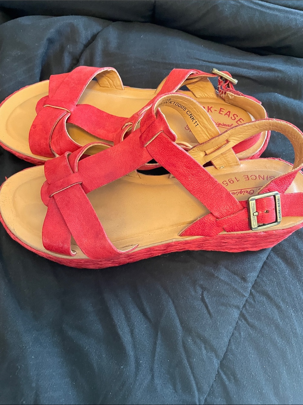 Kork-Ease Red Suede Wedge Sandals with Buckle Strap